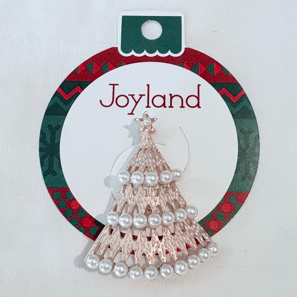 Rose Gold and Pearl Christmas Tree Brooch NWT